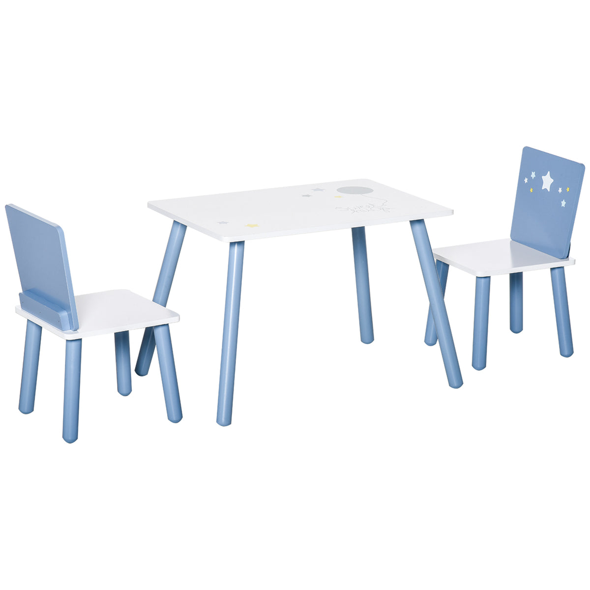 HOMCOM 3-tlg. Kindersitzgruppe mit Kindertisch Kinderstuhl Kindermöbel aus Holz Sitzgruppe Kinder für Kleinkind Mädchen Junge Holz Blau+Weiß 60 x 40 x 43 cm