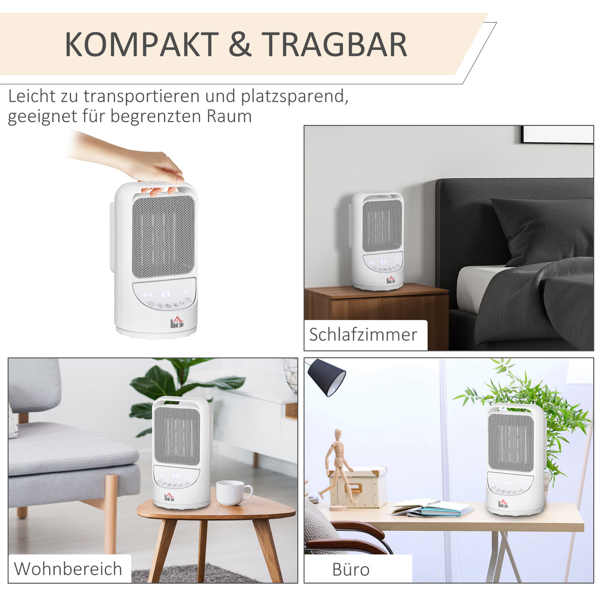 HOMCOM Heizgerät Heizlüfter 750W/1500W Keramik Elektroheizer mit 3 Stufen Warm 12-Stunden-Timer 45° Oszillation Heizer Heizung Wärme PBT Weiß