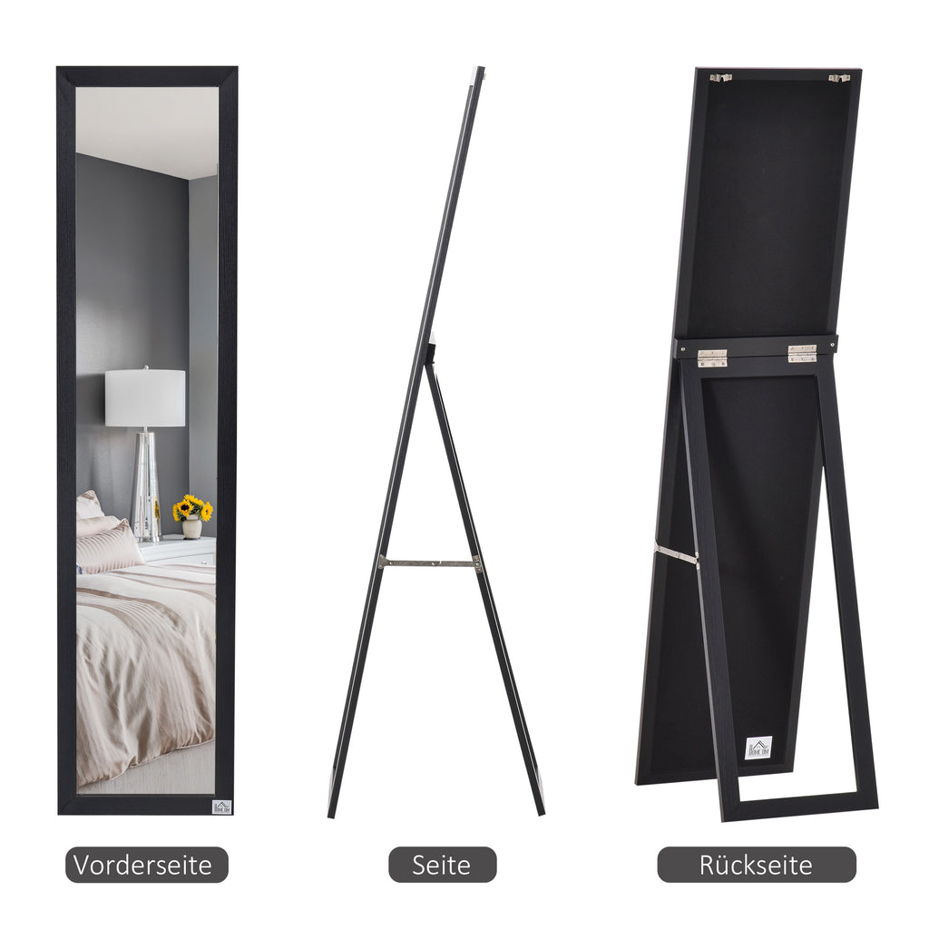 HOMCOM Ganzkörperspiegel, freistehend, Wandmontage, MDF-Rahmen, 37 x 37 x 154 cm, Schwarz