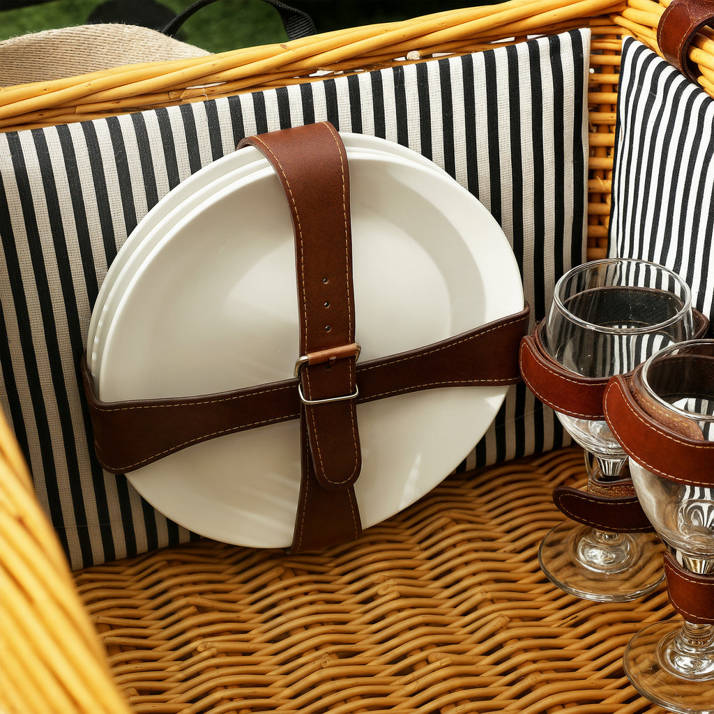 Outsunny Picknickkorb aus Weidenholz Picknickkoffer für 4 Personen mit Picknickdecke Besteck Set, Flascheöffner Hellbraun