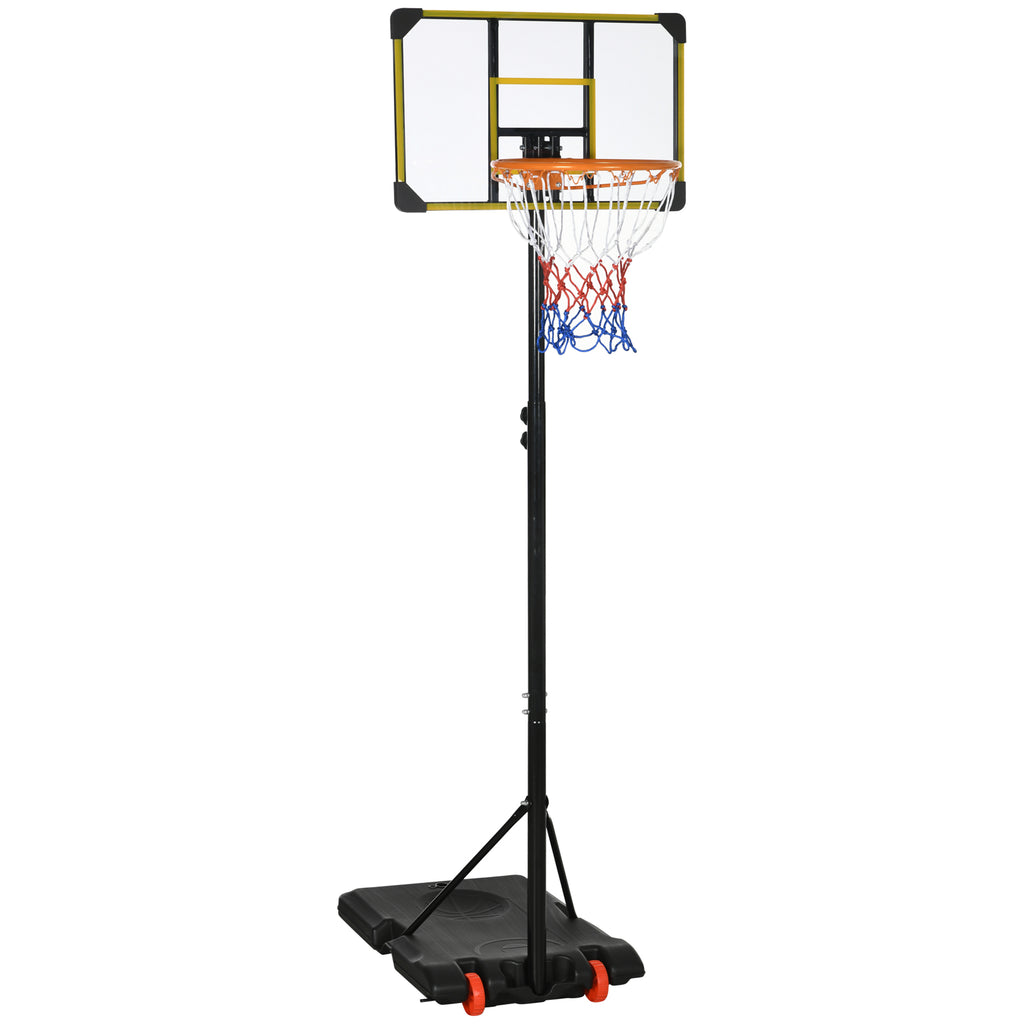 SPORTNOW Basketballkorb für Erwachsene, Höhenverstellbar 2,1-2,4 m, Räder und befüllbare Basis, Gelb