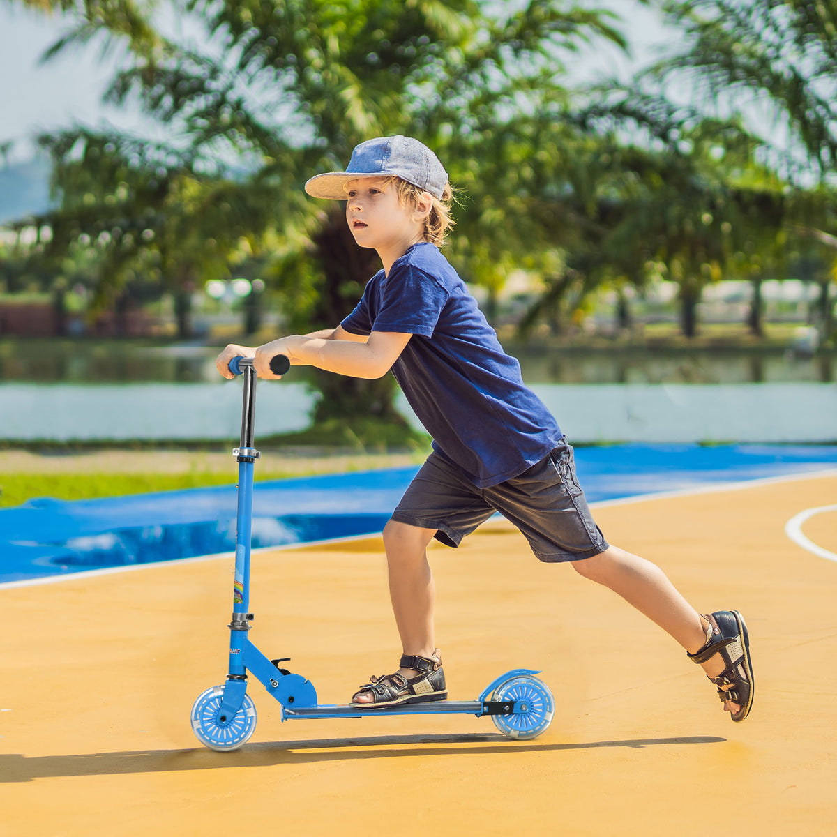 HOMCOM Roller für Kinder von 3 bis 7 Jahren klappbar mit leuchtenden PU-Rädern und Musik 67 x 32 x 78 cm Blau