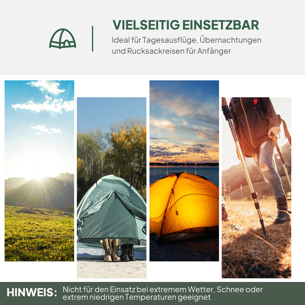 Outsunny Kuppelzelt für 2 Personen leicht, stabil wasserdicht Familienzelt mit Tür&Fenster Packtasche Haken Dunkelgrün