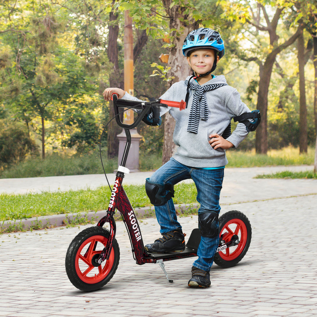 AIYAPLAY Kinderroller Roller Scooter für Kinder mit großen Rädern von 6 bis 12 Jahren höhenverstellbarer hinterer Bremse Ständer Rot