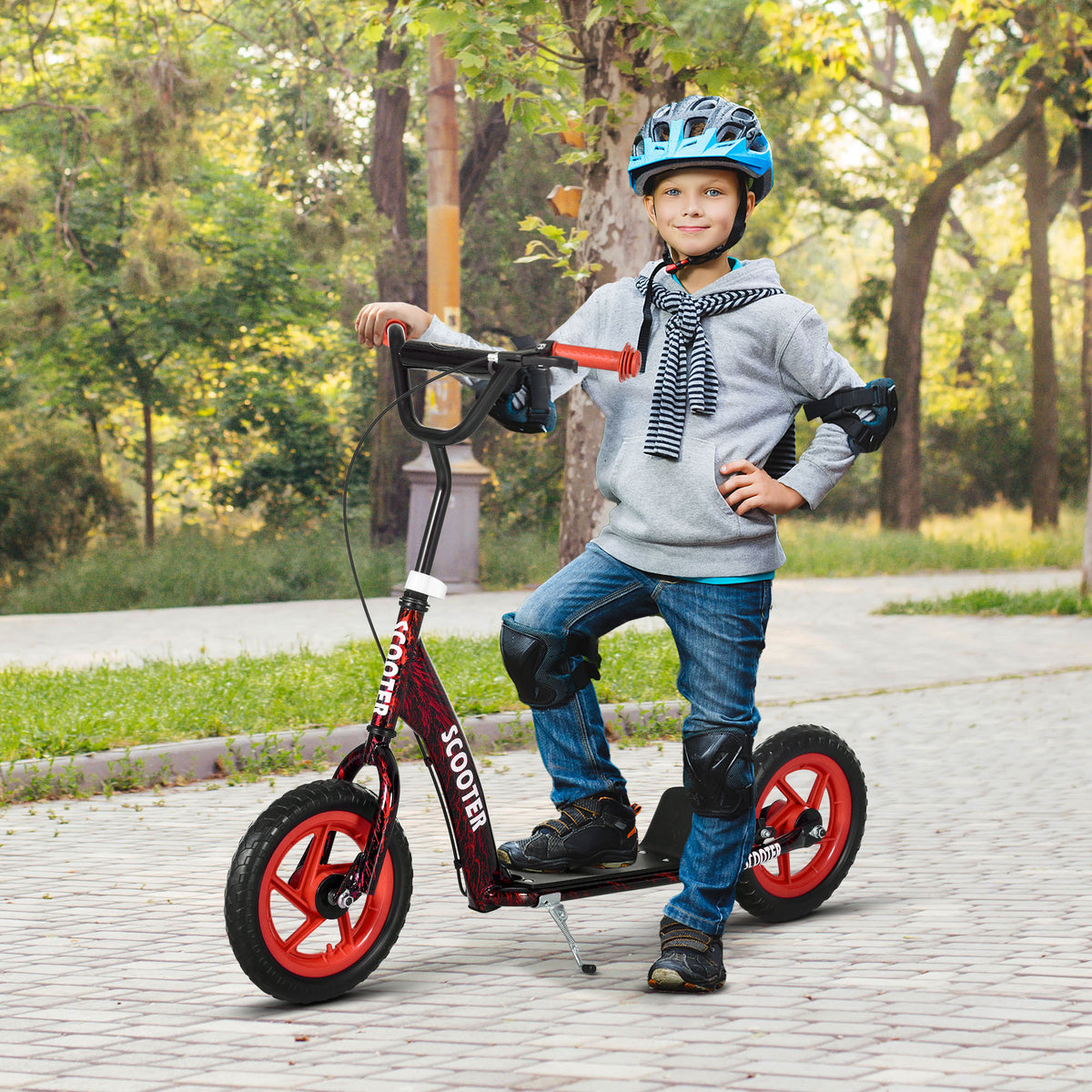 AIYAPLAY Kinderroller Roller Scooter für Kinder mit großen Rädern von 6 bis 12 Jahren höhenverstellbarer hinterer Bremse Ständer Rot