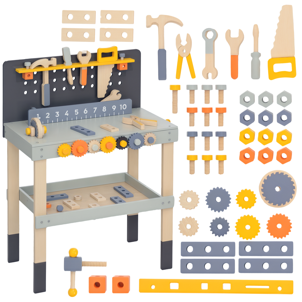 AIYAPLAY Spielwerkbank, mit Werkzeug-Set, robust, für 3-6 Jahre, 58 x 31 x 77,5 cm, Hellblau