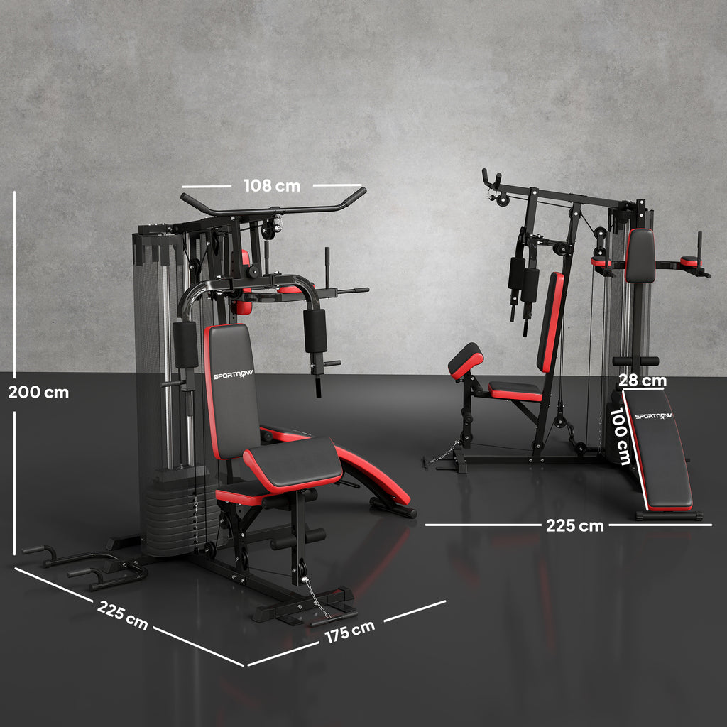 SPORTNOW Mehrzweck-Trainingsstation mit 65 kg Gewichtsblock, verstellbar, fürs Heimtraining, Stahl, Kunstleder