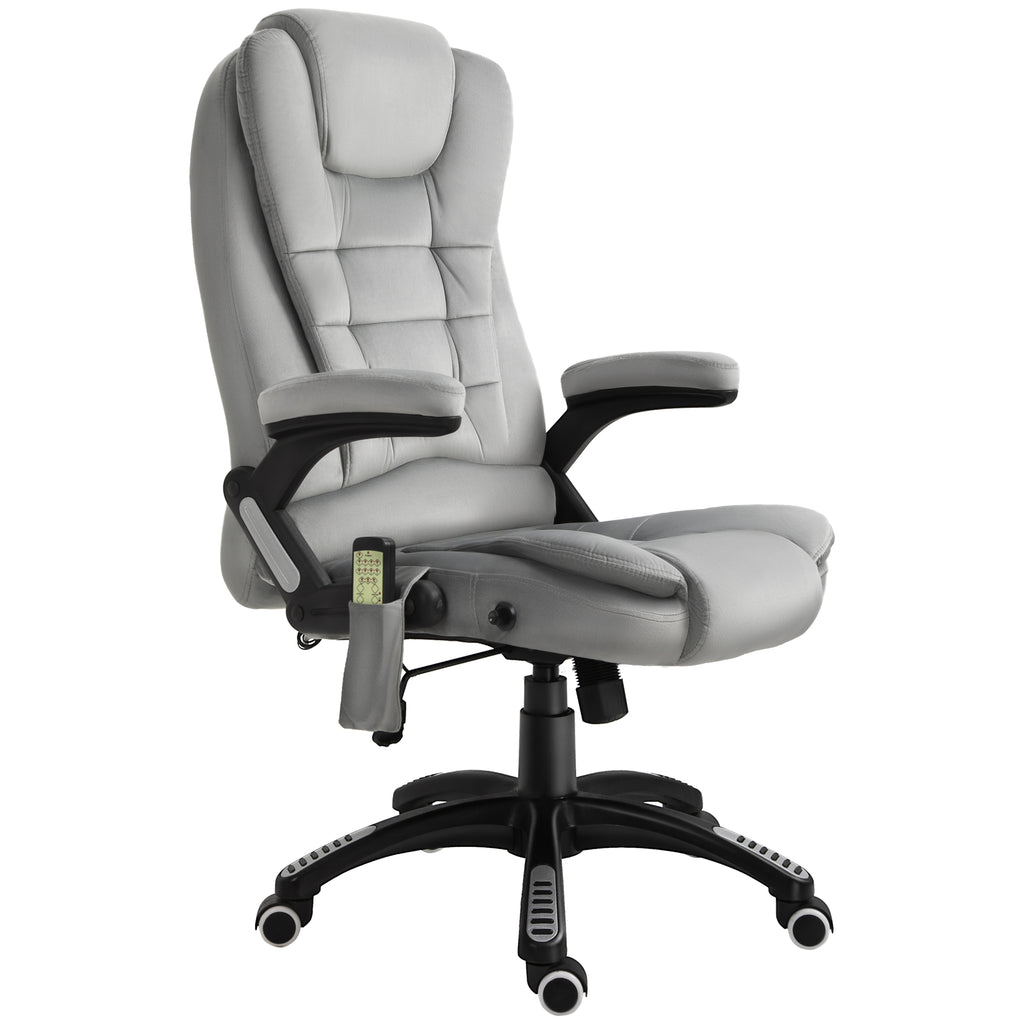 Vinsetto Bürostuhl mit Vibrationsmassage, Ergonomisch Schreibtischstuhl mit Heiz-, Liegefunktion, Höhenverstellbar Chefsessel mit Fernbedienung, Seitentasche, Samtoptik, Braun
