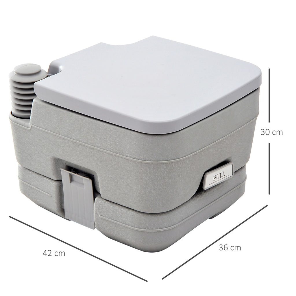 HOMCOM Outdoor-WC, tragbare Toilette, Abfalltank, Spültank, Kunststoff, Deckel, Grau