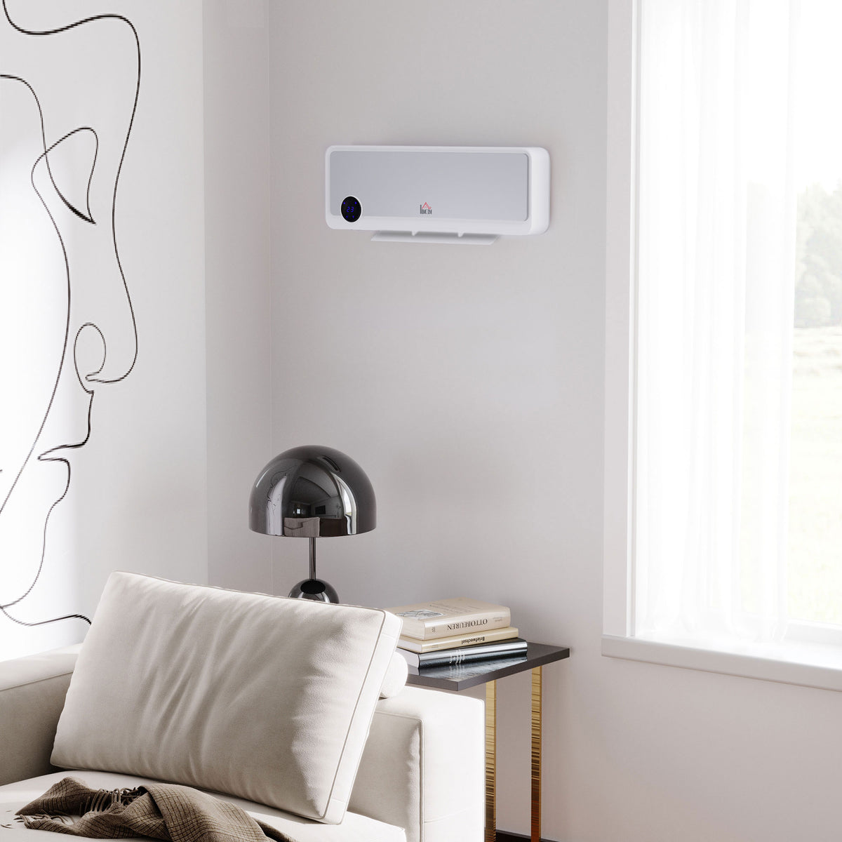 HOMCOM Wandmontierter oszillierender Heizlüfter 2000 W - Keramik-PTC-Heizung - 3 Leistungsstufen - Fernbedienung inklusive Weiß Silber
