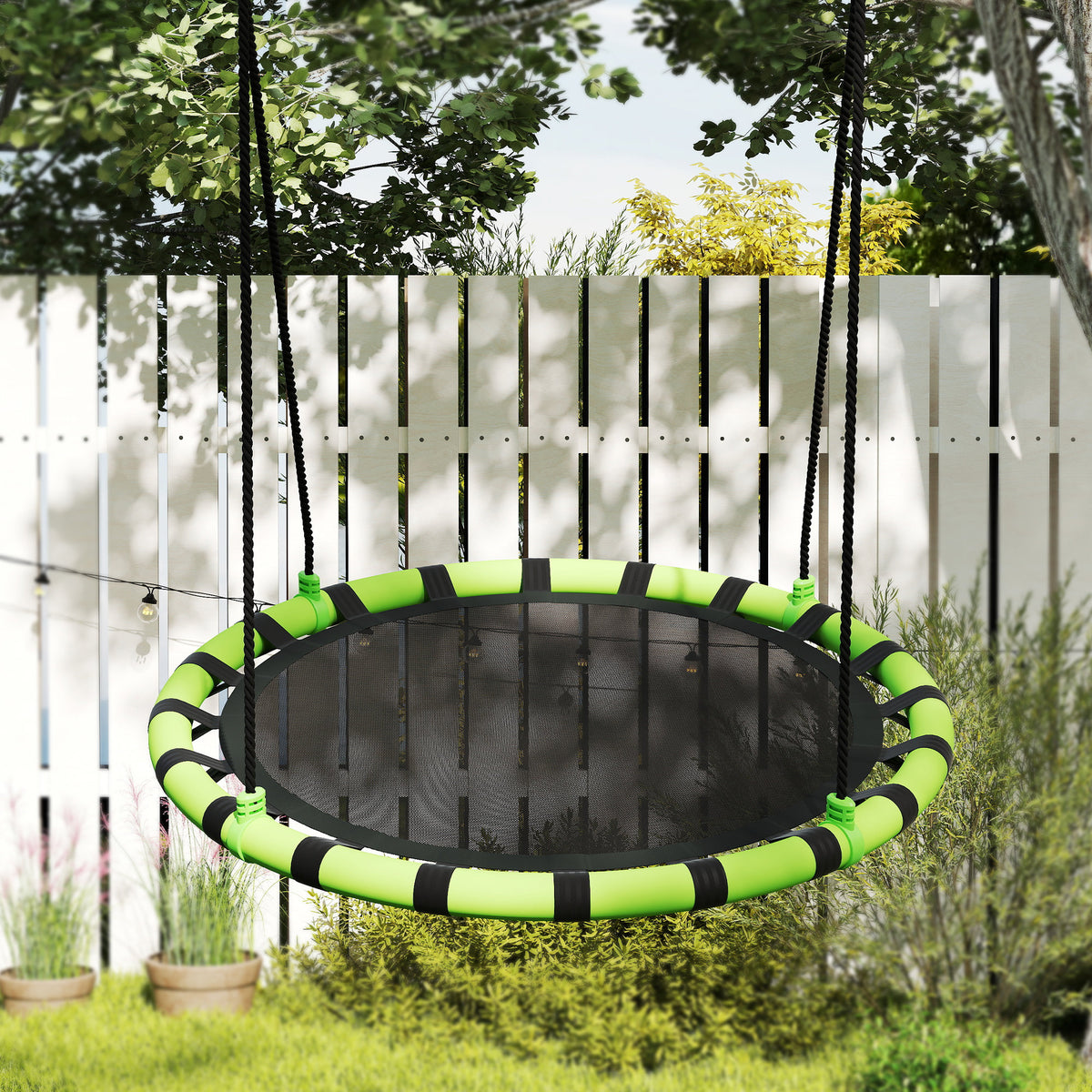 AIYAPLAY Kinderschaukel, 150 kg belastbar, Ø100 x 180H cm, Metall, Schaumstoff, Schwarz