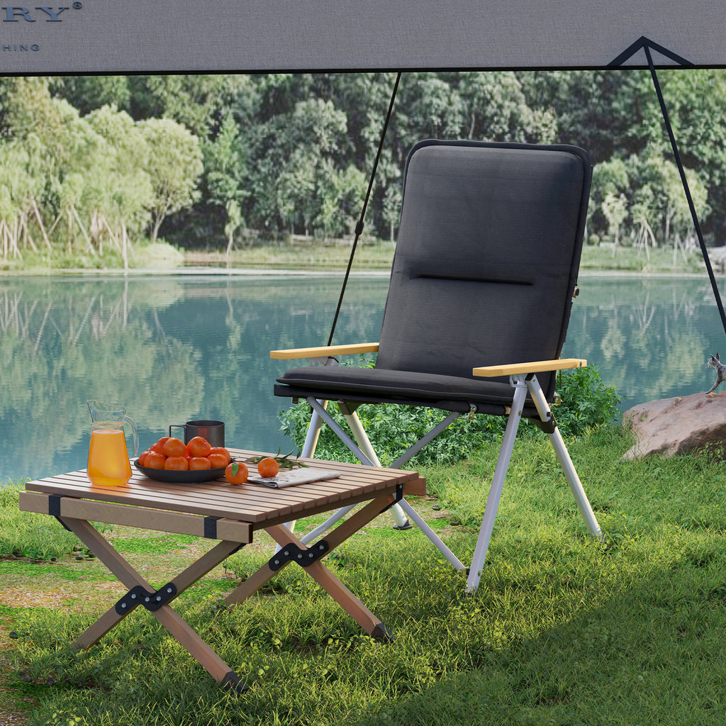Outsunny Campingstuhl Angeln Klappstuhl, hohe Rückenlehne, abnehmbares Kissen und Transporttasche, 59x67x96cm, schwarz