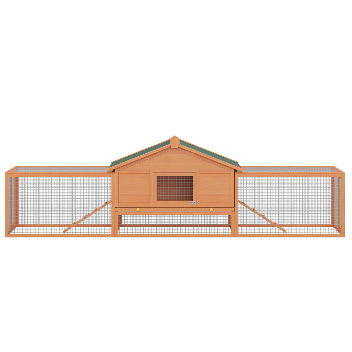 PawHut Kleintierstall Kleintierkäfig, 2 Freigehegen, 2 Rampen, 309 cm x 79 cm x 86 cm, Natur + Grün