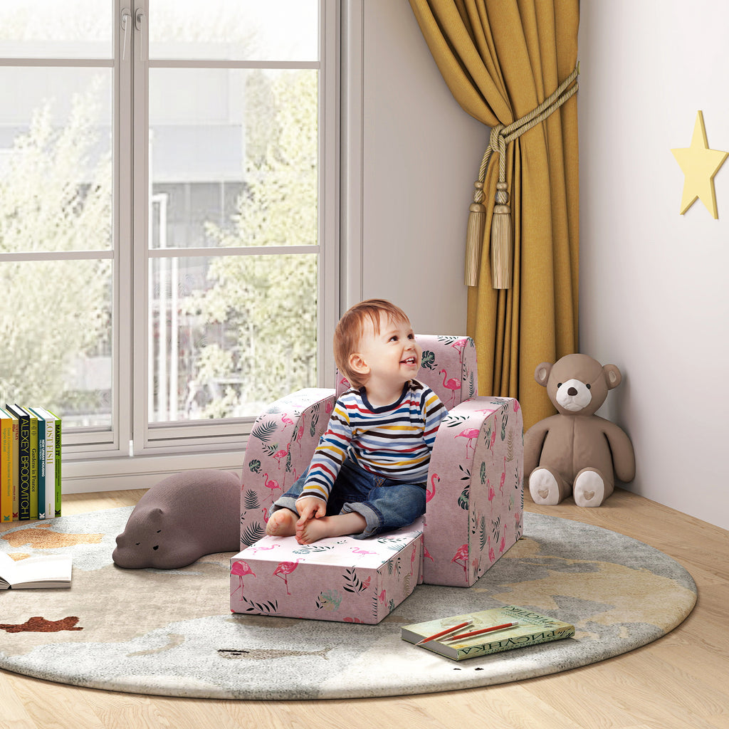 AIYAPLAY Kindersessel mit Bettfunktion, bis 3 Jahre/45 kg, Flamingo-Muster, 46,5x93x28,5 cm, Rosa