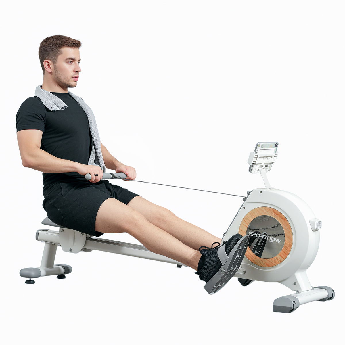 SPORTNOW Rudergerät mit 16 einstellbaren Stufen, LCD-Monitor und Handyhalter, fürs Heimtraining, 150 kg Belastbarkeit