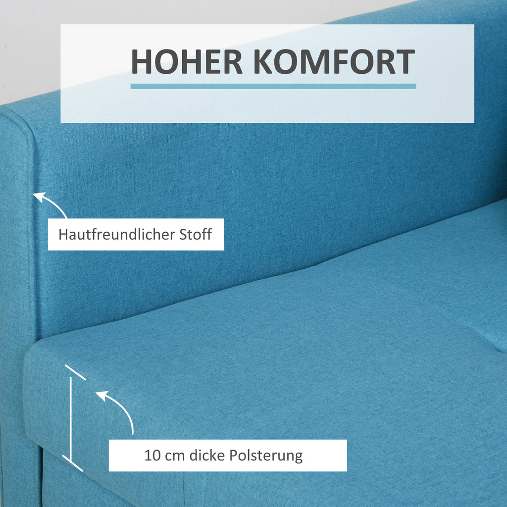 HOMCOM Schlafsofa, 2er-Sofa, mit verstecktem Stauraum, Polyester, Hellblau, 152 x 101 x 81cm