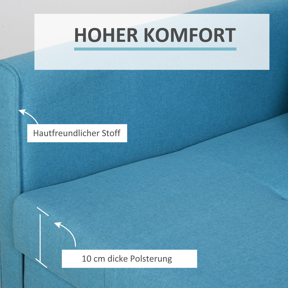 HOMCOM Schlafsofa, 2er-Sofa, mit verstecktem Stauraum, Polyester, Hellblau, 152 x 101 x 81cm
