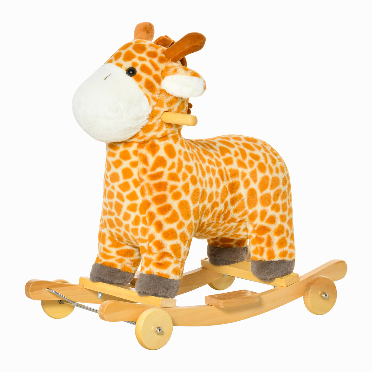 HOMCOM 2-IN-1 Schaukeltier Giraffen mit Sound Effekt, Räder , Haltegriffen Plüsch Baby Schaukelspielzeug Schaukel Schaukelsitz für Kleinkinder 3-6 Jahre
