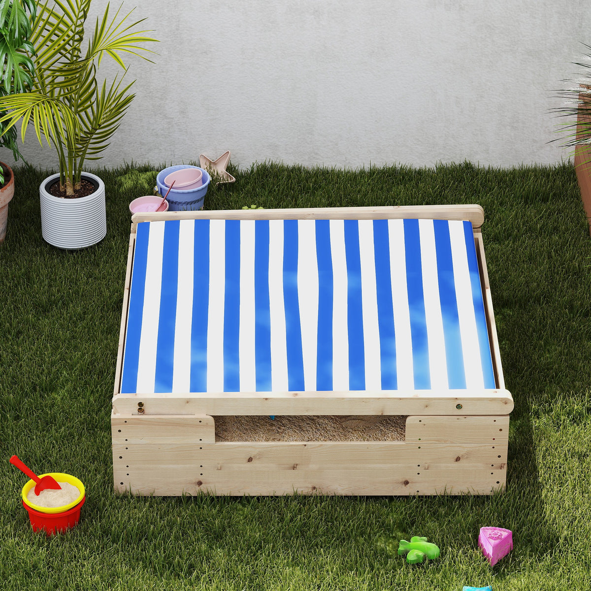 AIYAPLAY Sandkiste für Kinder, Sandkasten mit wetterfestem Zeltdach, für 3 Kinder im Alter von 3-6 Jahren, 120 x 120 x 126,5 cm