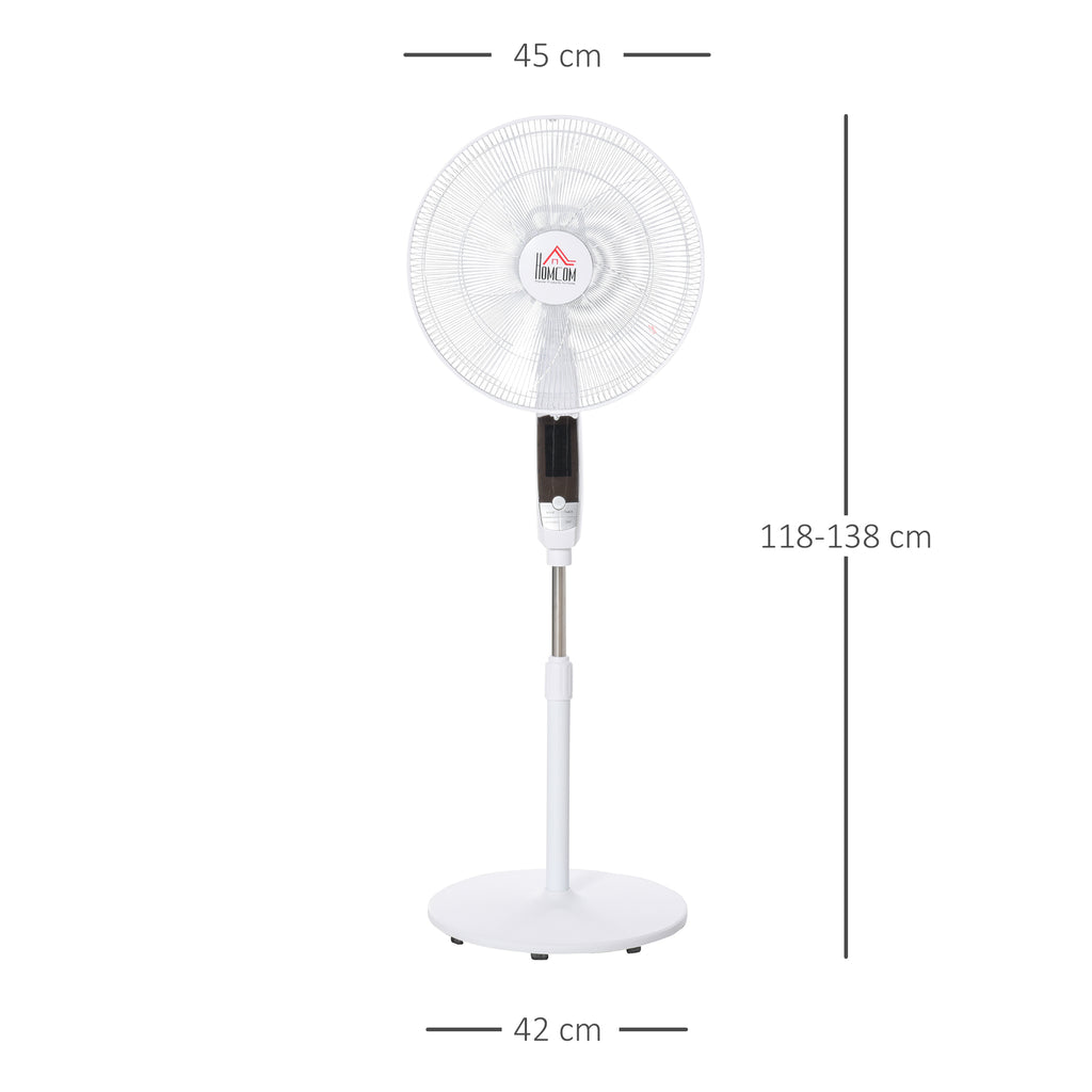 HOMCOM Standventilator, 3 Geschwindigkeiten, 3 Modi, Timer, Fernbedienung, 45 x 42 x 118-138 cm, Weiß