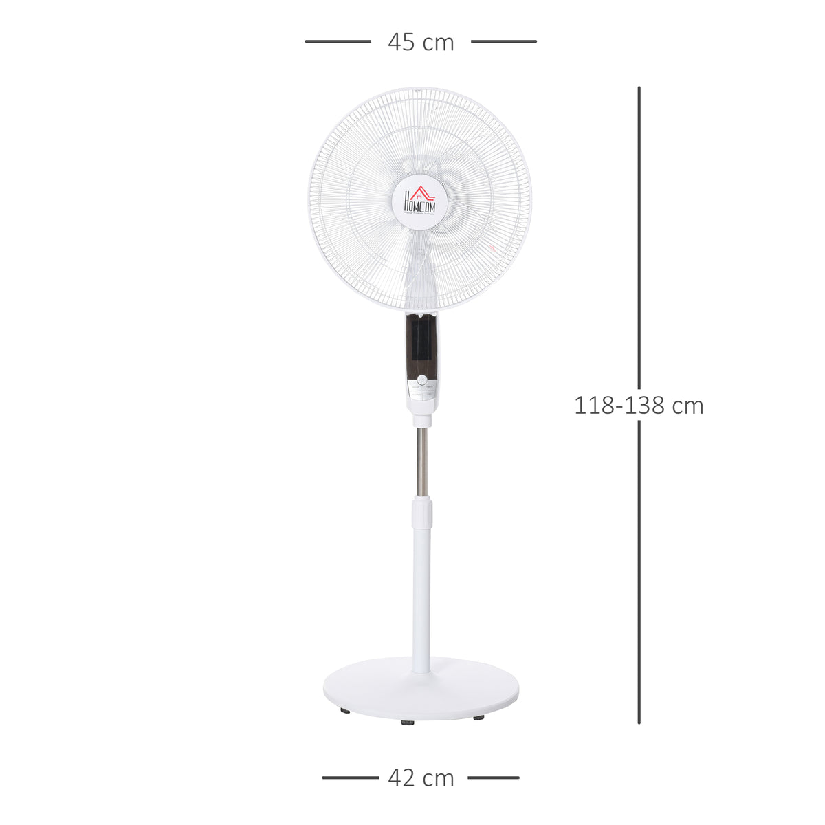 HOMCOM Standventilator, 3 Geschwindigkeiten, 3 Modi, Timer, Fernbedienung, 45 x 42 x 118-138 cm, Weiß