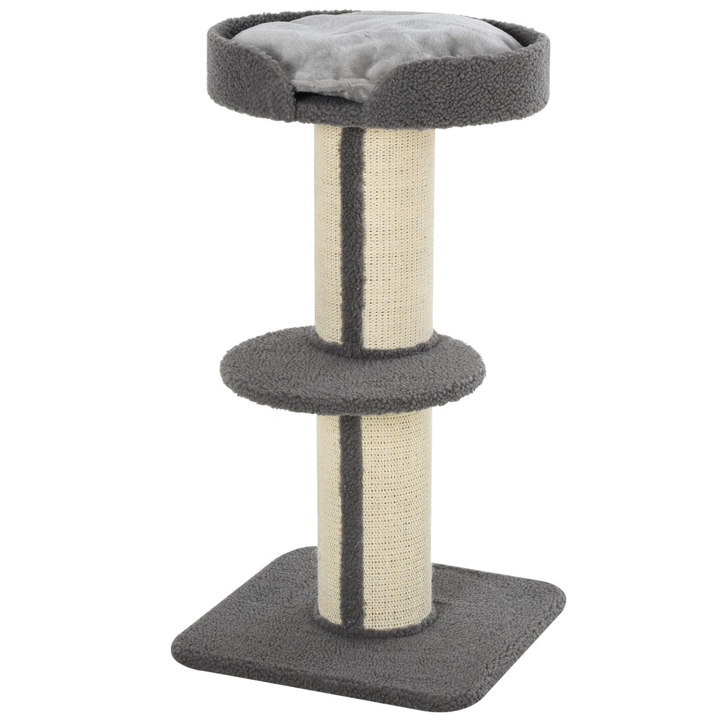 PawHut Kratzbaum 91 cm Katzenturm mit Sisalstämme, Plattform, Kissen mehrstöckiger Katzenkratzbaum, Kletterbaum, für mittelgroße Katzen, Grau