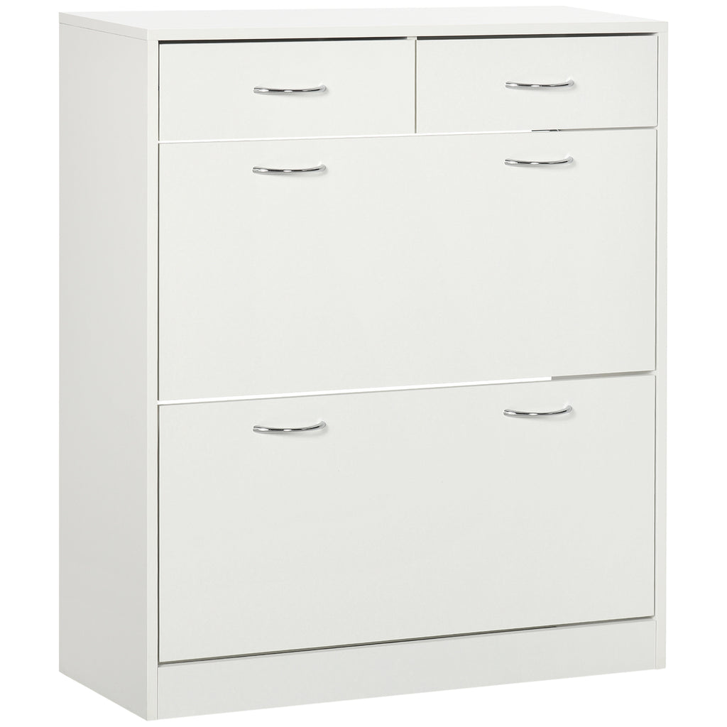HOMCOM Schuhschrank 2 Schubladen und 2 klappbare Türen mit verstellbarem Regal 80 x 30 x 91,5 cm Alu-Griffe, natur