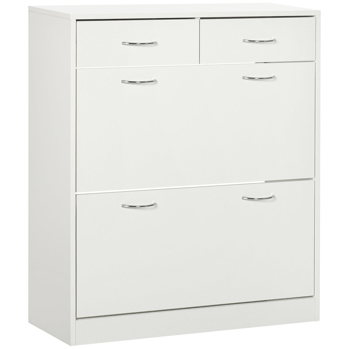 HOMCOM Schuhschrank 2 Schubladen und 2 klappbare Türen mit verstellbarem Regal 80 x 30 x 91,5 cm Alu-Griffe, natur
