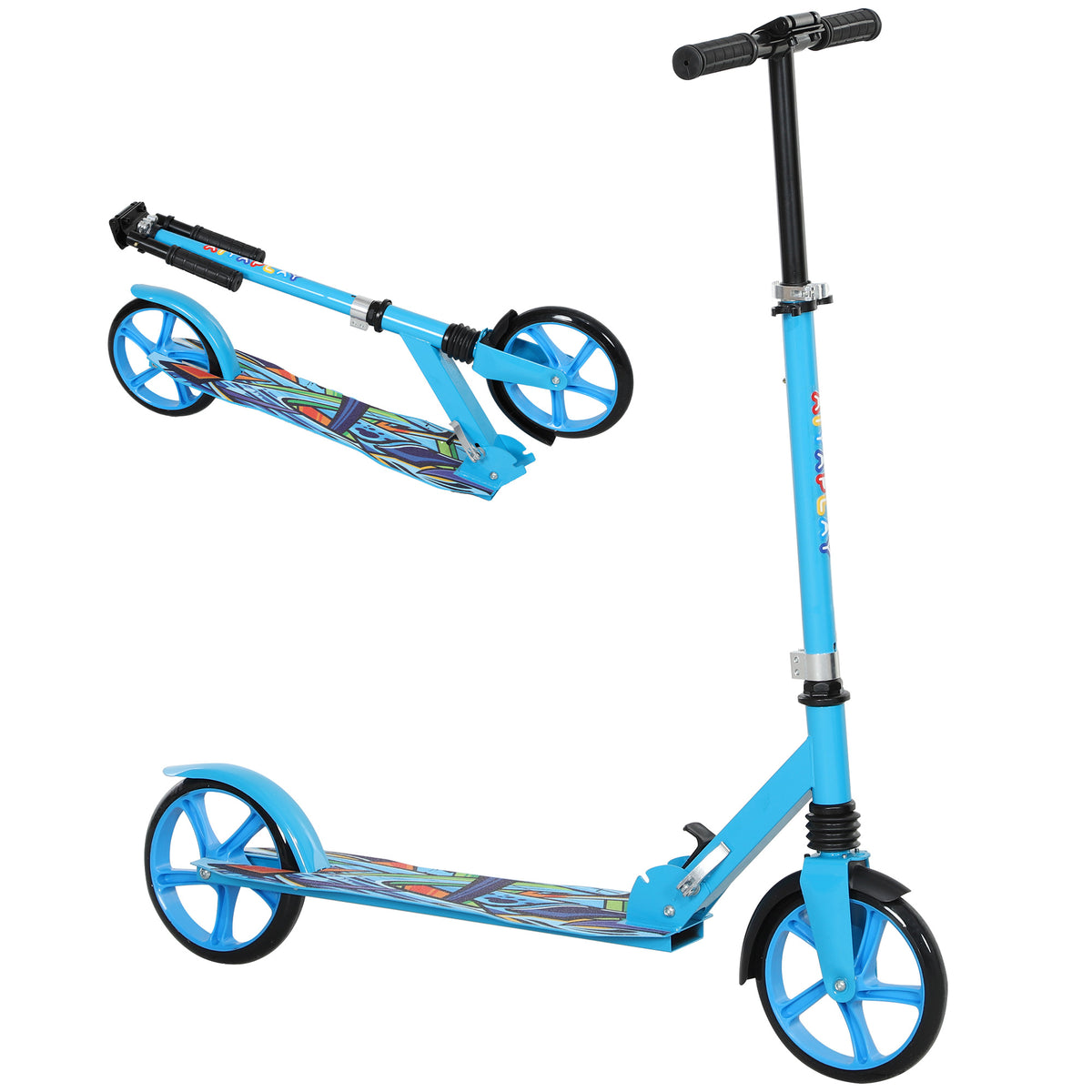 AIYAPLAY Tretroller, höhenverstellbar, Hinterradbremse, faltbar, 100 kg belastbar, Blau