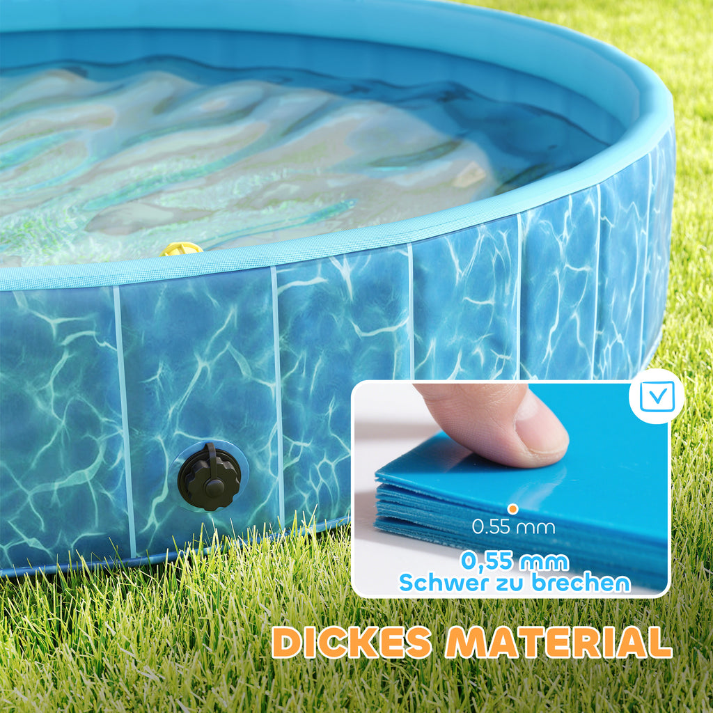 PawHut Hundepool Faltbar Planschbecken mit Brunnen- und Wasserpolsterdesign Ø160 x 30 cm Blau
