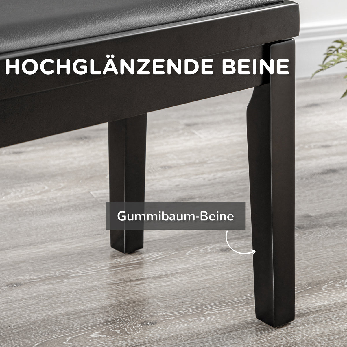 HOMCOM Klavierbank, Pianostuhl, höhenverstellbar, eleganter Hochglanz, Kunstleder+Kautschukholz, schwarz, 63 x 33 x 56cm
