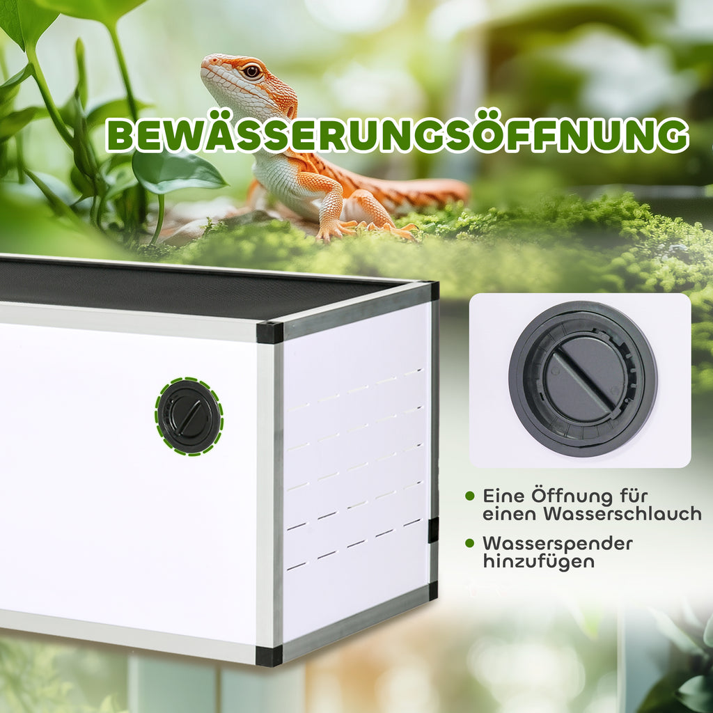 PawHut Terrarium aus Aluminium für Reptilien Amphibien Spinnentiere Reptilienzuchtbox Mesh-Terrarium Weiß+Silber+Schwarz 120 x 40 x 40 cm