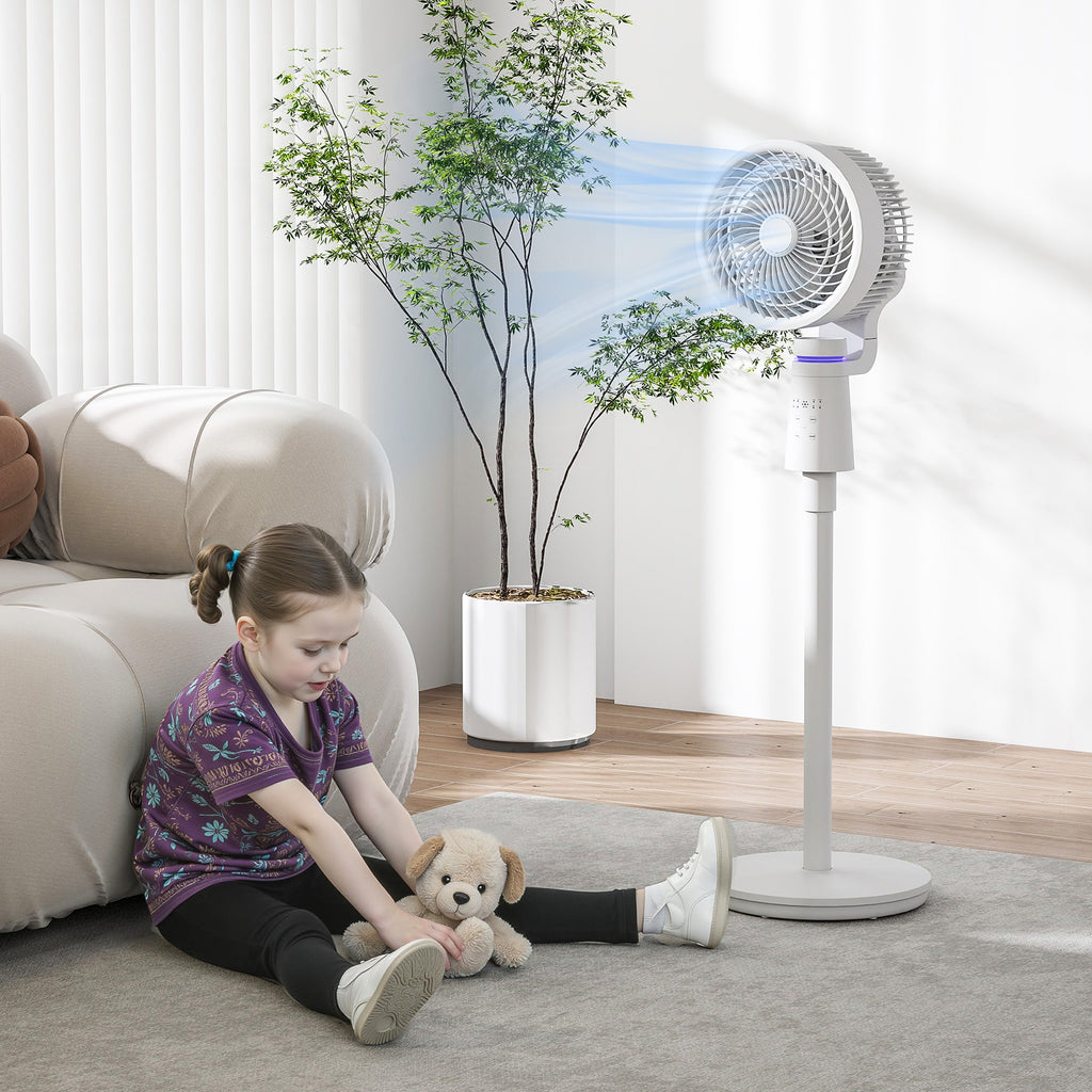 HOMCOM Verstellbarer Oszillations-Luftzirkulationsventilator 70°+90°, Fernbedienung, Timer 7Std, 3 Geschwindigkeiten, weiß