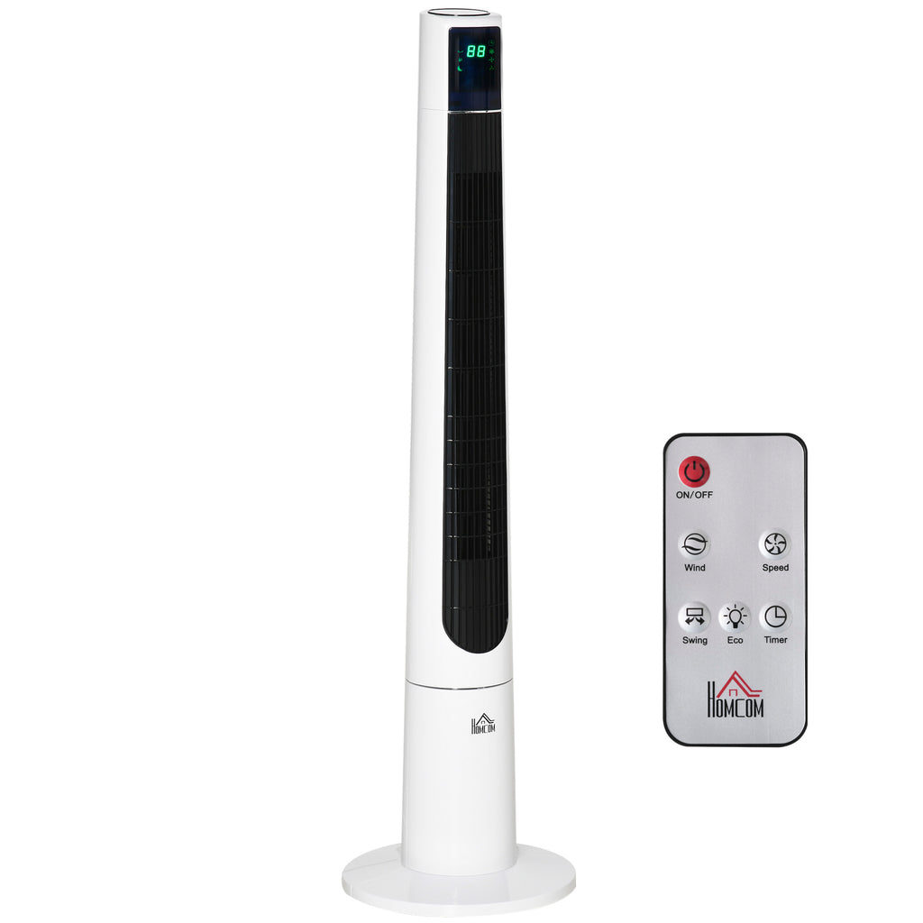 HOMCOM 118,2 cm Turmventilator mit Fernbedienung 3 Modi 3-Stufen und Geschwindigkeiten Ventilator Standventilator LED Display 220-240V 50 W 12 Std. Timer Weiß