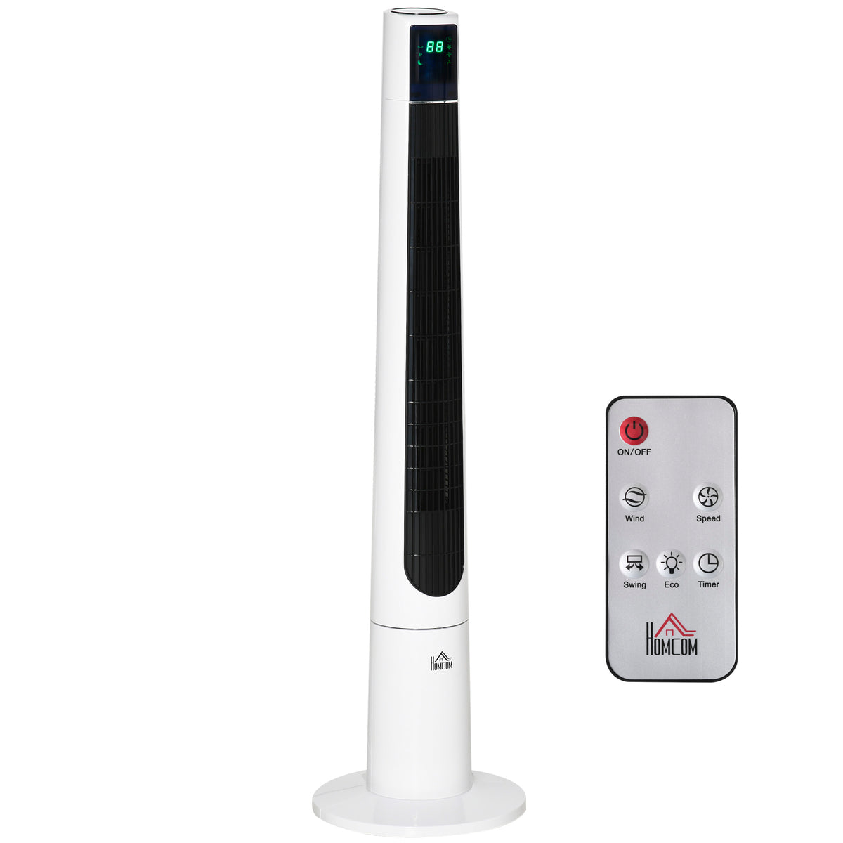 HOMCOM 118,2 cm Turmventilator mit Fernbedienung 3 Modi 3-Stufen und Geschwindigkeiten Ventilator Standventilator LED Display 220-240V 50 W 12 Std. Timer Weiß