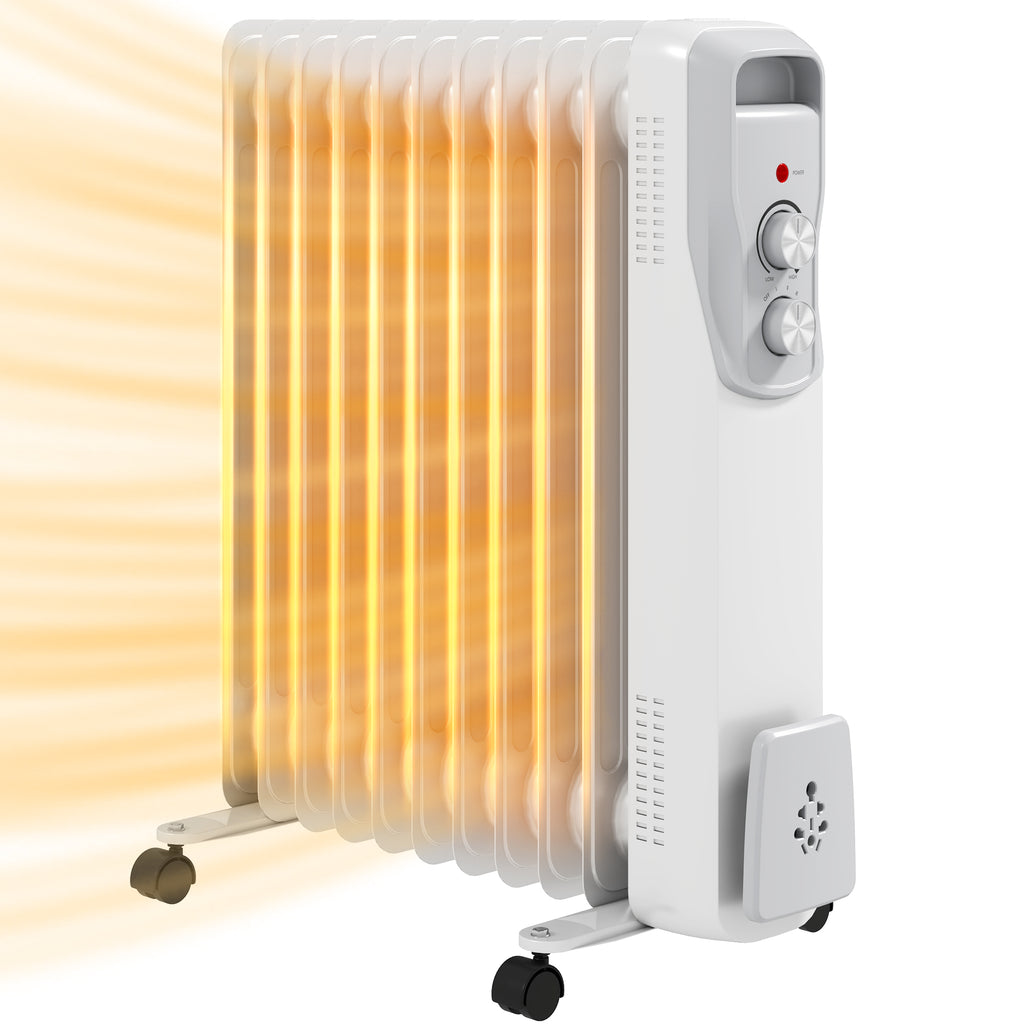 HOMCOM Ölradiator 2500W, leiser elektrischer Heizkörper, 3 einstellbare Wärmestufen, Rollen, weiß