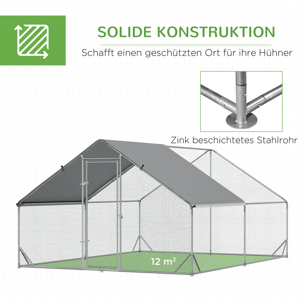PawHut Hühnerstall, Freilaufgehege, Geflügelstall mit Schattendach, Freigehege für 4-6 Hühner, Enten Kaninchen, 3 x 2 x 2 m