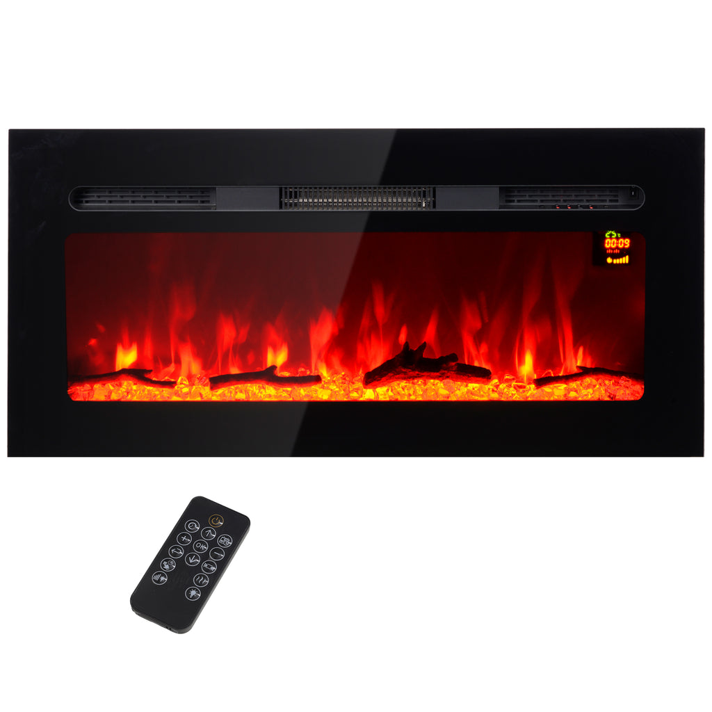 HOMCOM Elektrischer Kamin mit Wandhalterung und Fernbedienung, künstliche Holzscheite und Kristalle, 1800W Leistung, Schwarz