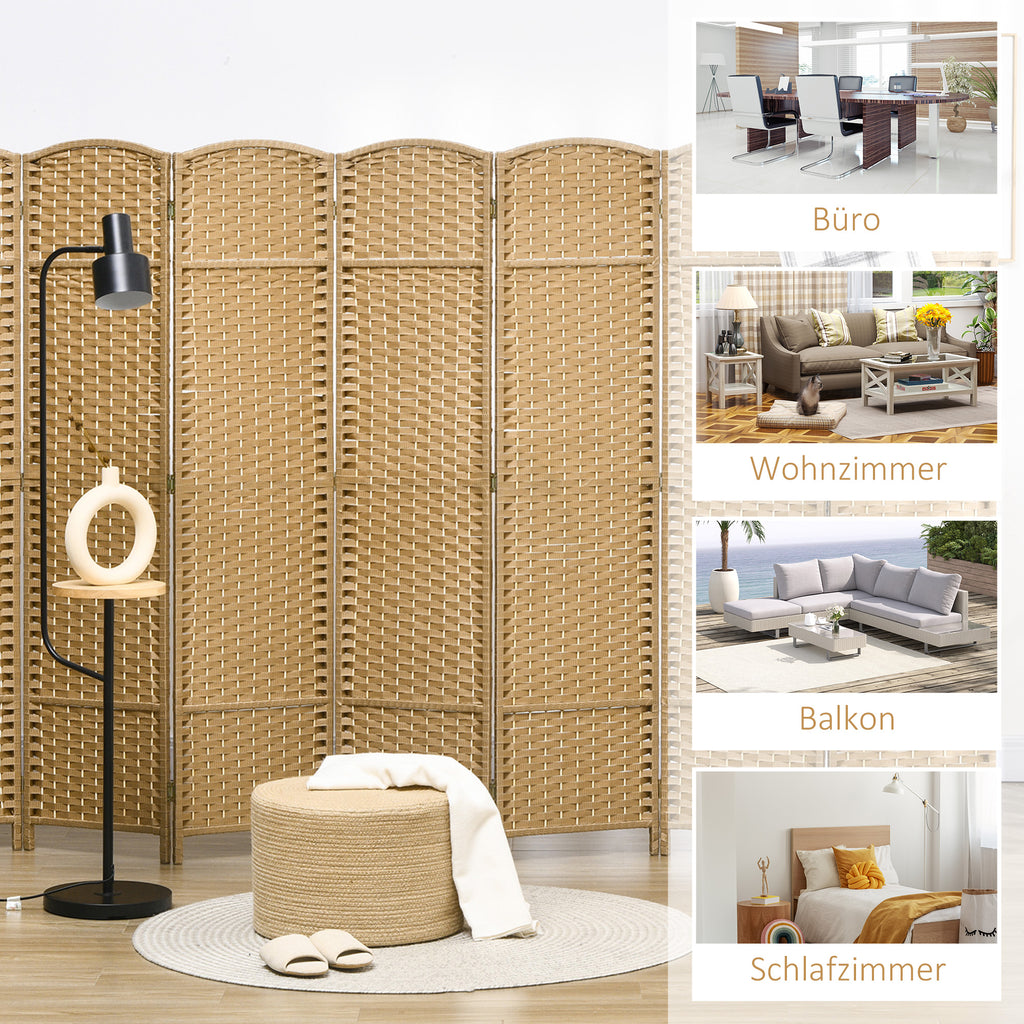 HOMCOM 8-teiliger Raumtrenner, Faltbarer Sichtschutz, Sichtschutzwand für Wohnzimmer, Schlafzimmer, Homeoffice, Natur
