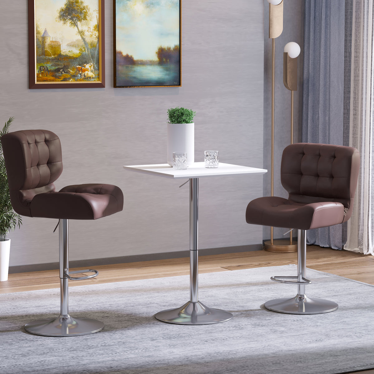 HOMCOM Bartisch Bistrotisch Pub Höhenverstellbarer Quadratischer Stehtisch Tisch Stahl Weiß 60 x 60 x 69-92 cm