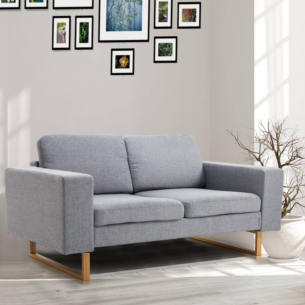 HOMCOM® 2-Sitzer Sofa Stoffsofa Ecksofa Polstersofa Sitzmöbel Armlehne Holz hellgrau 145 x 82 x 78 cm