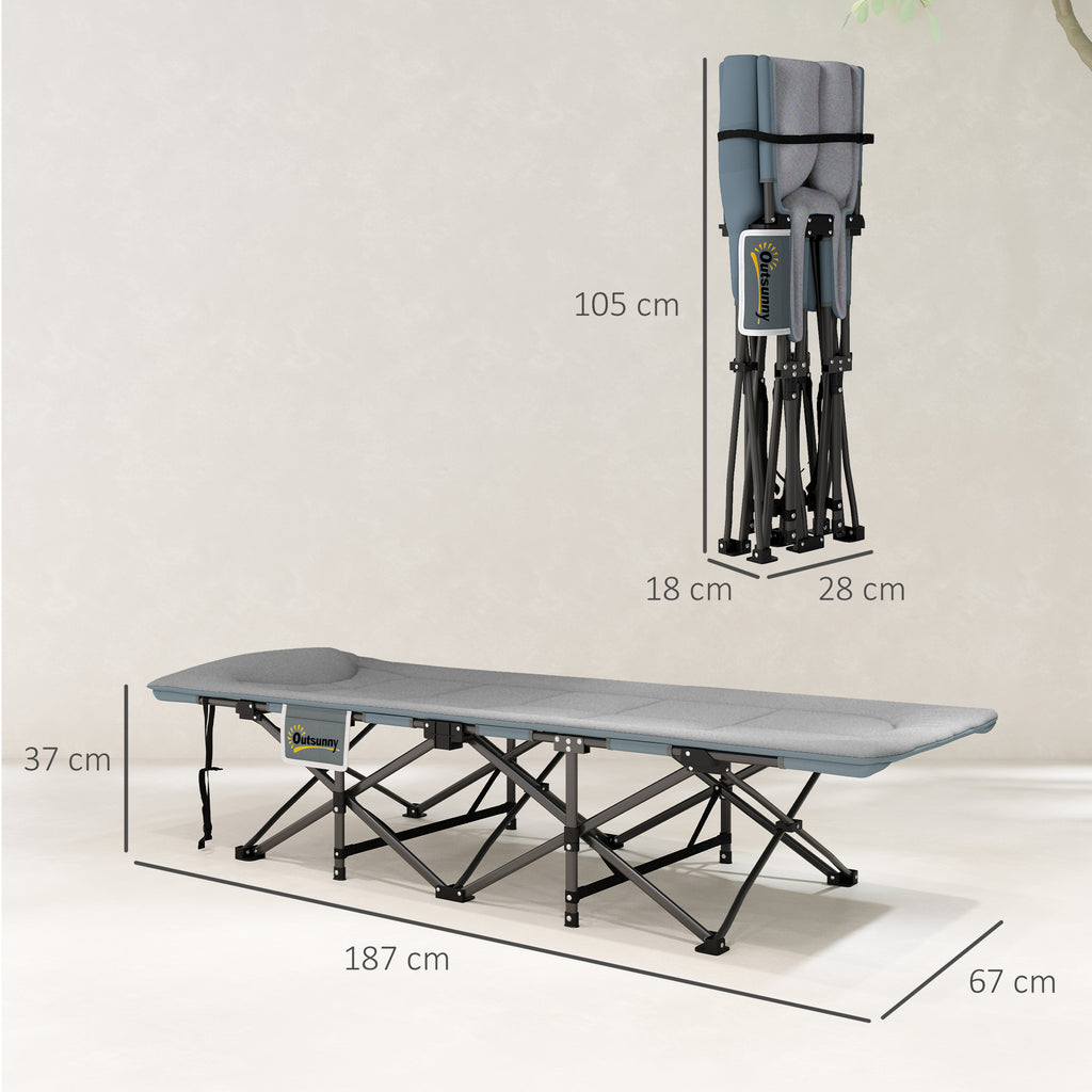 Outsunny Feldbett faltbar Campingbett mit Matratze Kopfkissen Seitentasche 187 x 67 x 37 cm Gästebett bis 150 kg Grau