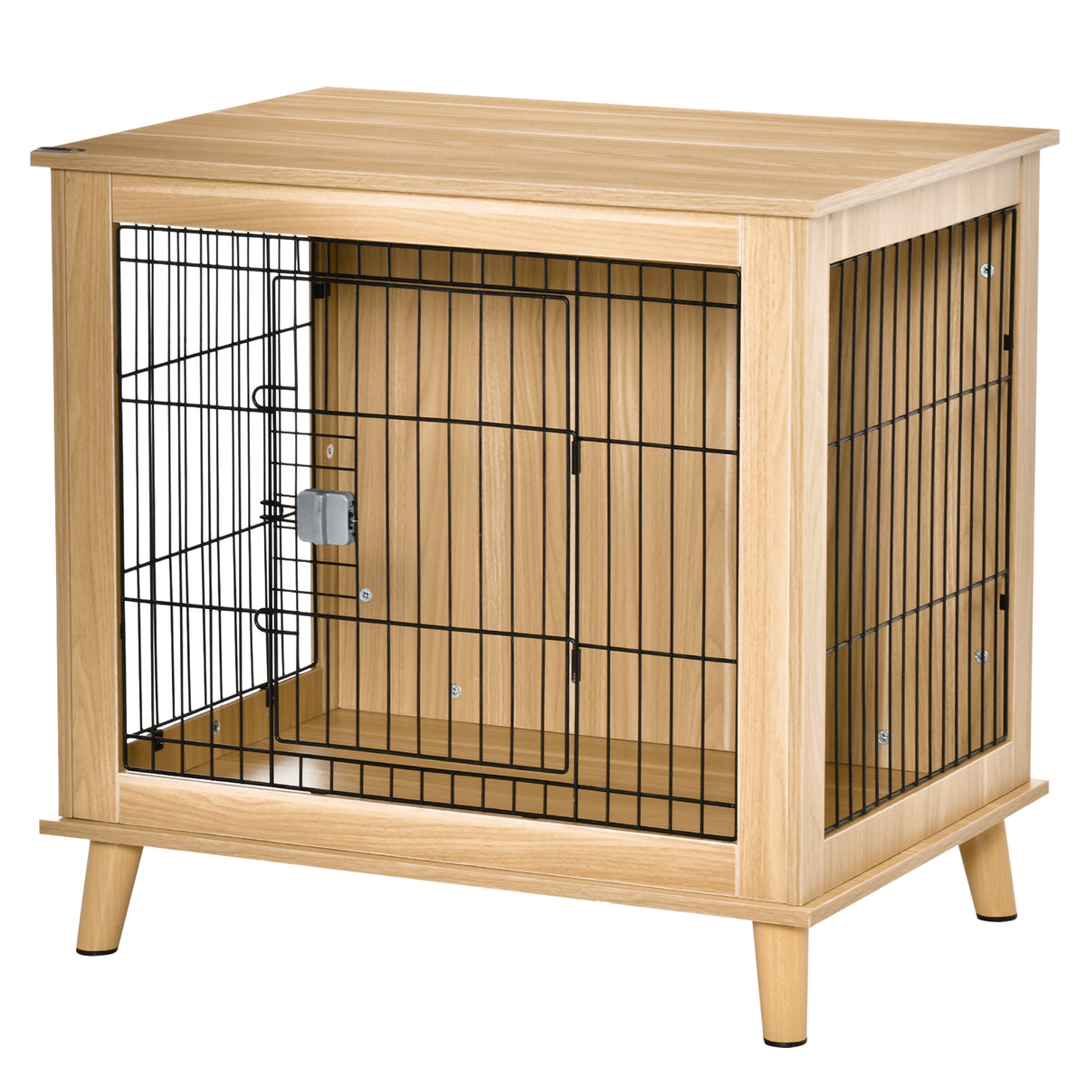 PawHut Transportbox aus Holz, Hundebox 81 cm x 58,5 cm x 76 cm Eiche Stahl Braun + Schwarz