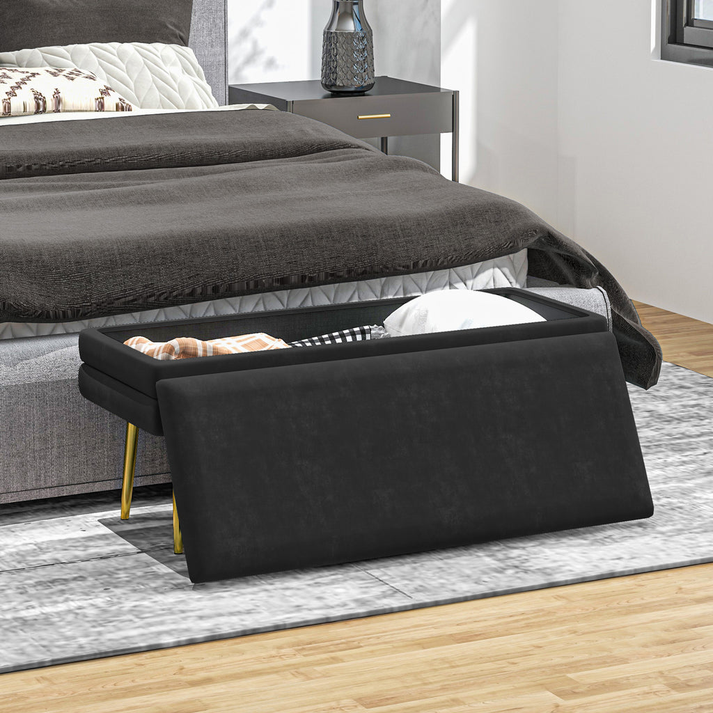 HOMCOM Sitzbank Polsterbank, mit Stauraum, Stahl, 100 cm x 37,5 cm x 42 cm, Schwarz