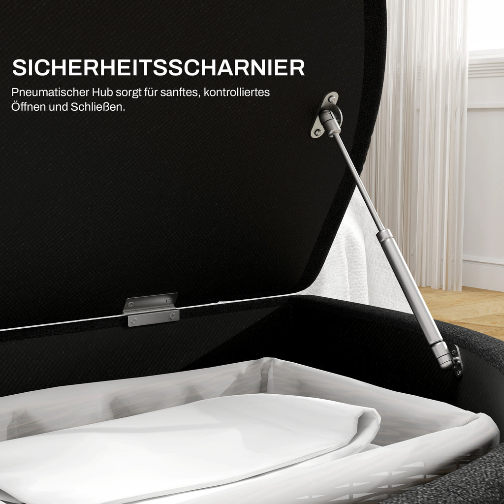 HOMCOM Hocker mit Stauraum, Sitztruhe, gepolstert, soft-close Deckel, Samtoptik, 120 x 46 x 42 cm, Dunkelgrau