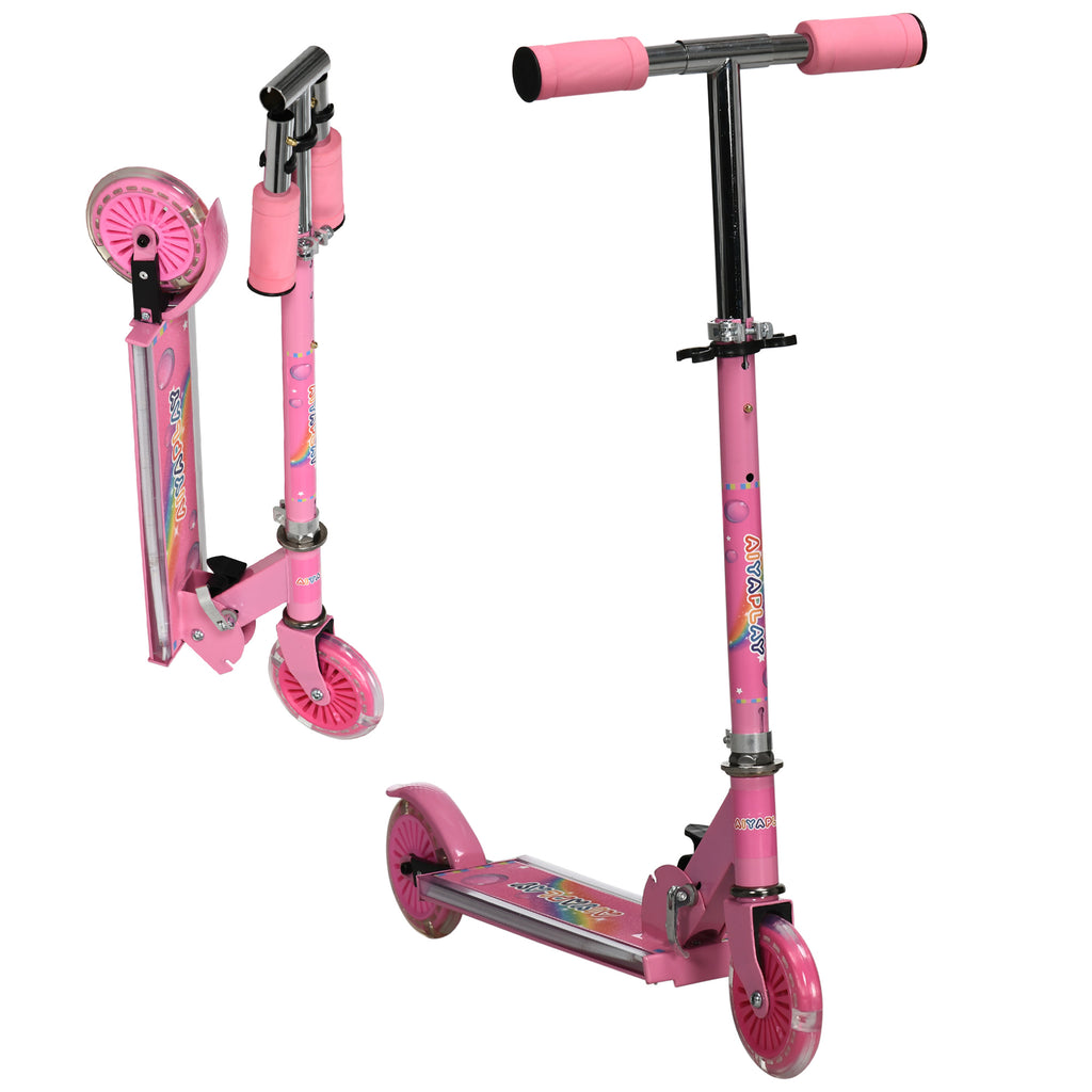 HOMCOM Kinderroller für Kinder von 3 bis 7 Jahren klappbar mit leuchtenden PU-Rädern Musik 67 x 32 x 78 cm Rosa