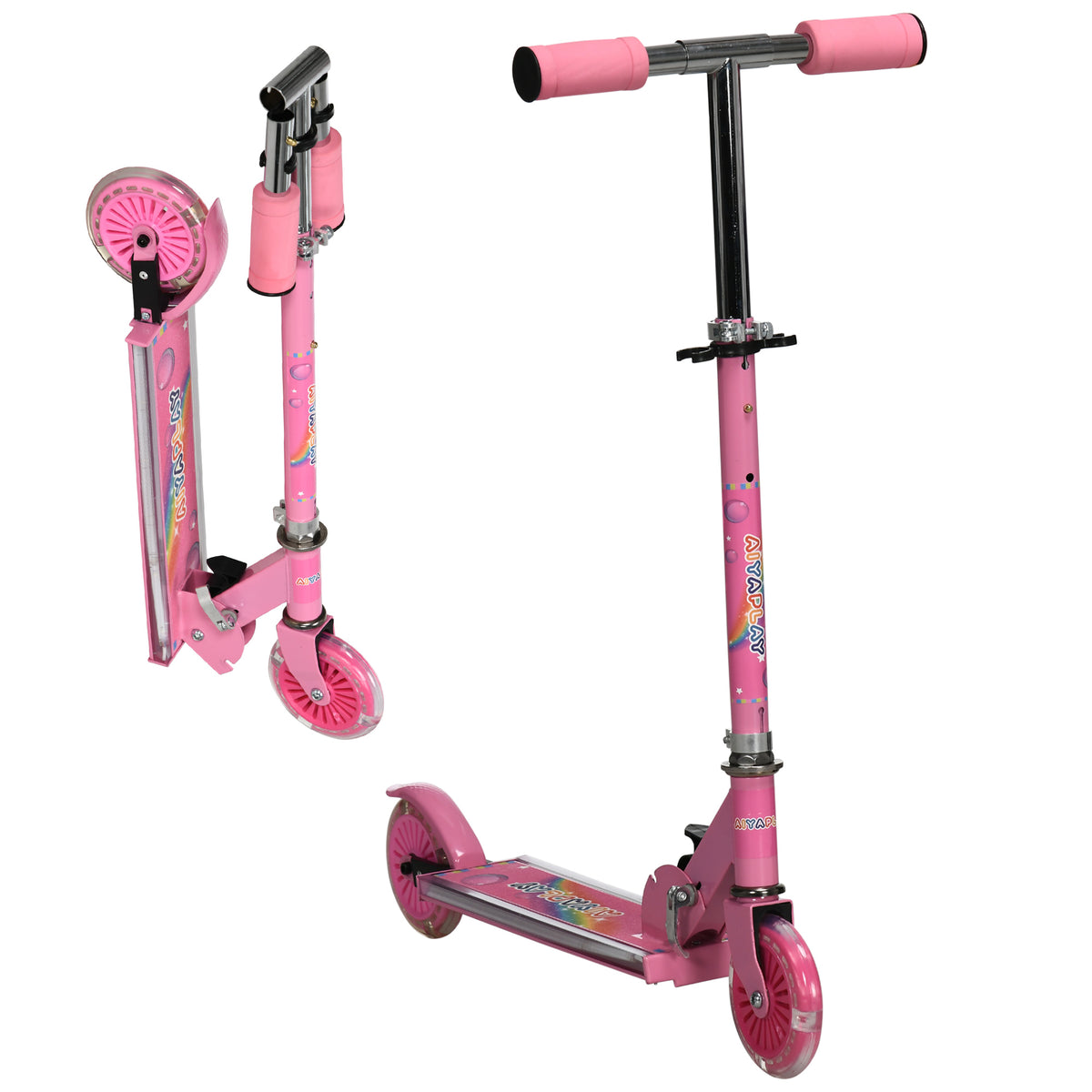 HOMCOM Kinderroller für Kinder von 3 bis 7 Jahren klappbar mit leuchtenden PU-Rädern Musik 67 x 32 x 78 cm Rosa
