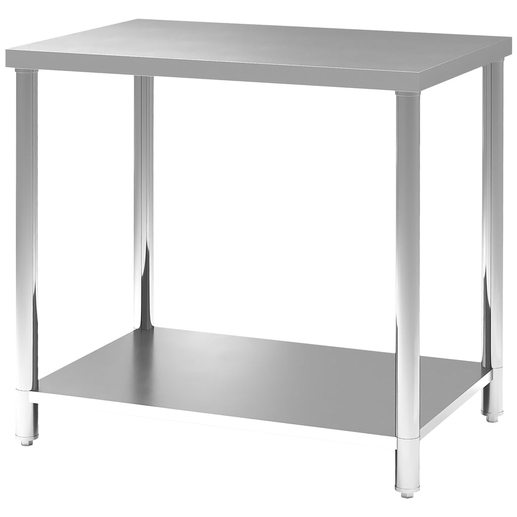 HOMCOM Arbeitstisch aus Edelstahl, 2 Regale, für Küche, Garage, Garten, 90 x 60 x 86 cm, silber
