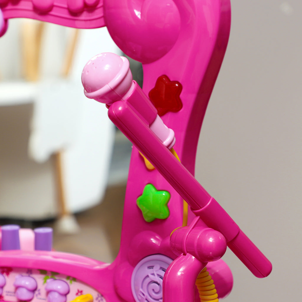 AIYAPLAY 15-teiliger Kinderschminktisch mit Hocker und Spiegel, Licht, Musik, Mikrofon, Haartrockner, Aufbewahrungsfach