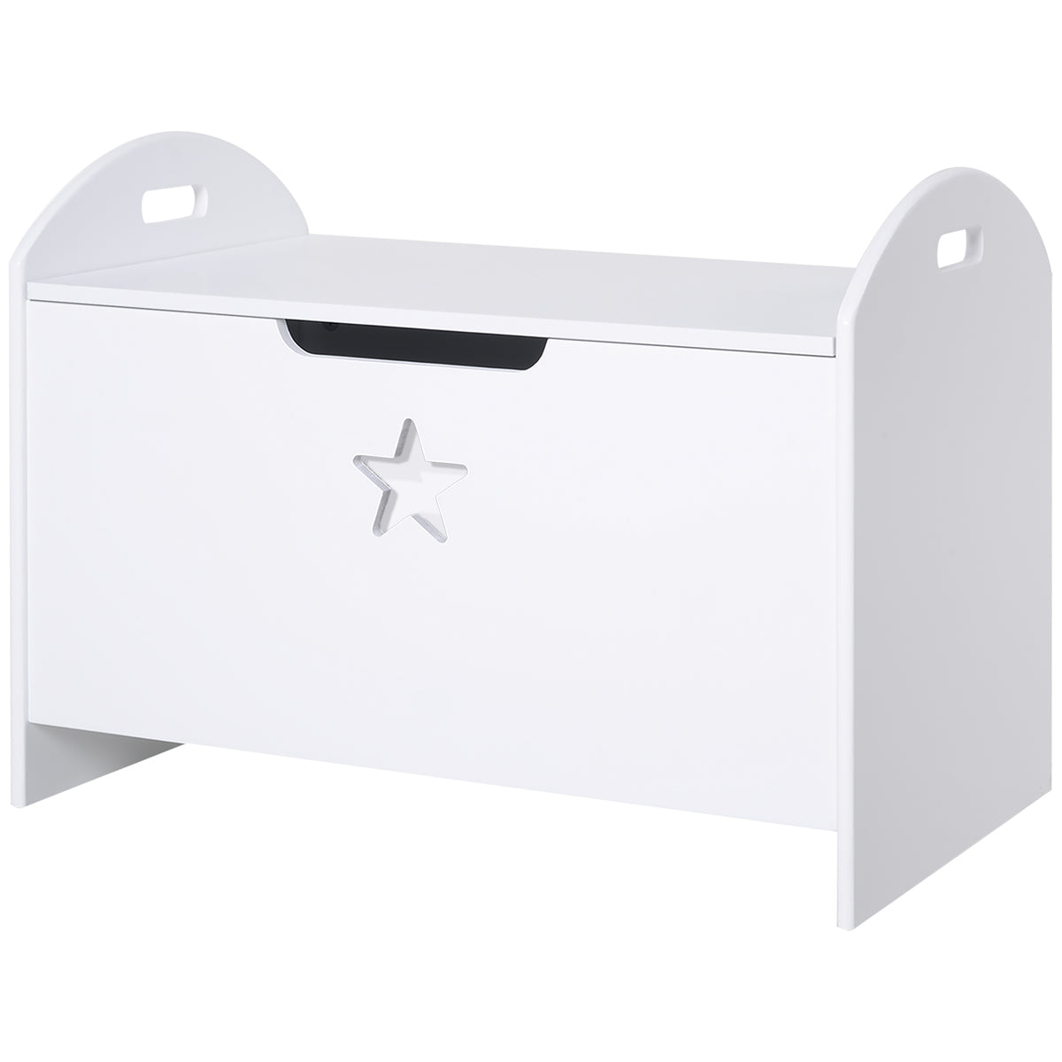 HOMCOM Spielzeugkiste aus Holz Sitzbank für Kinder Sitztruhe Aufbewahrungsbox für Kinderzimmer Bücher Spielzeug Spieltruhe für Kinder Sicherheitsscharnier Weiß 62 x 40 x 46,5 cm